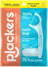 Plackers Twin-Line Dental Flossers, Cool Mint Flavor, 75 Count