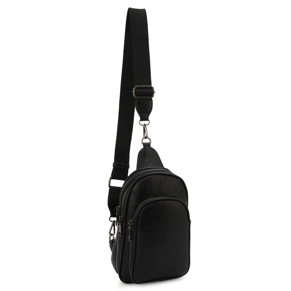 Distressed Vegan Leather Multi Compartment Sling Bag