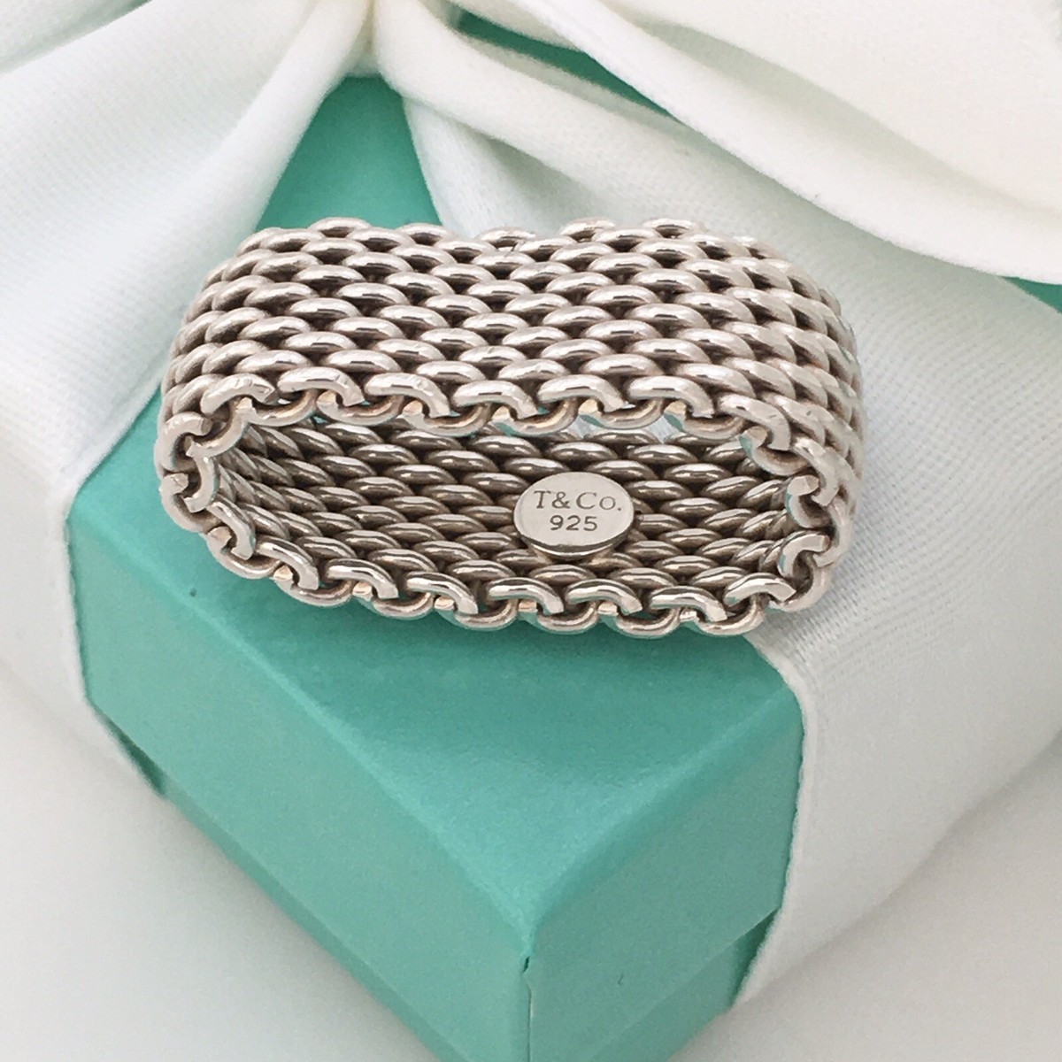 Size 9 Tiffany & Co Sterling Silver Somerset Mesh Weave Unisex