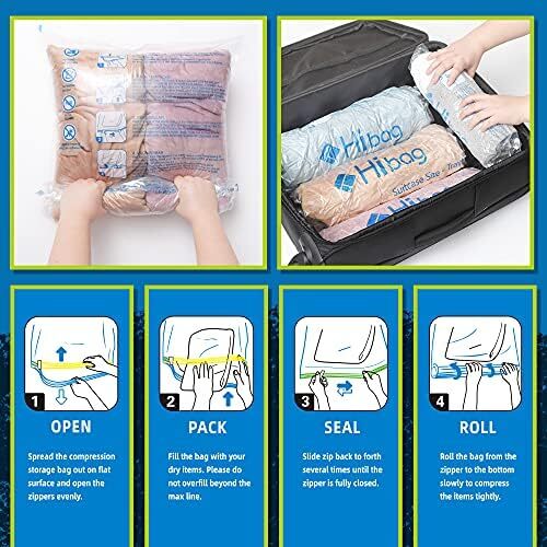 12 Pack Compression Travel Bags Roll-Up ZipLock Space Saver No Vacuum Needed USA - Picture 13 of 16