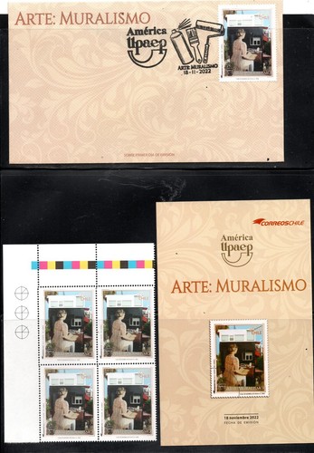 CHILE, SOBRE 1° DIA ARTE MURALISMO, SELLOS y FOLLETO, ver descricion (FOLL-08)