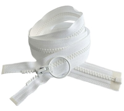 YKK #5 5'' - 36'' Molded Plastic Jacket Zipper U Type Ring Pull Separating - WHITE