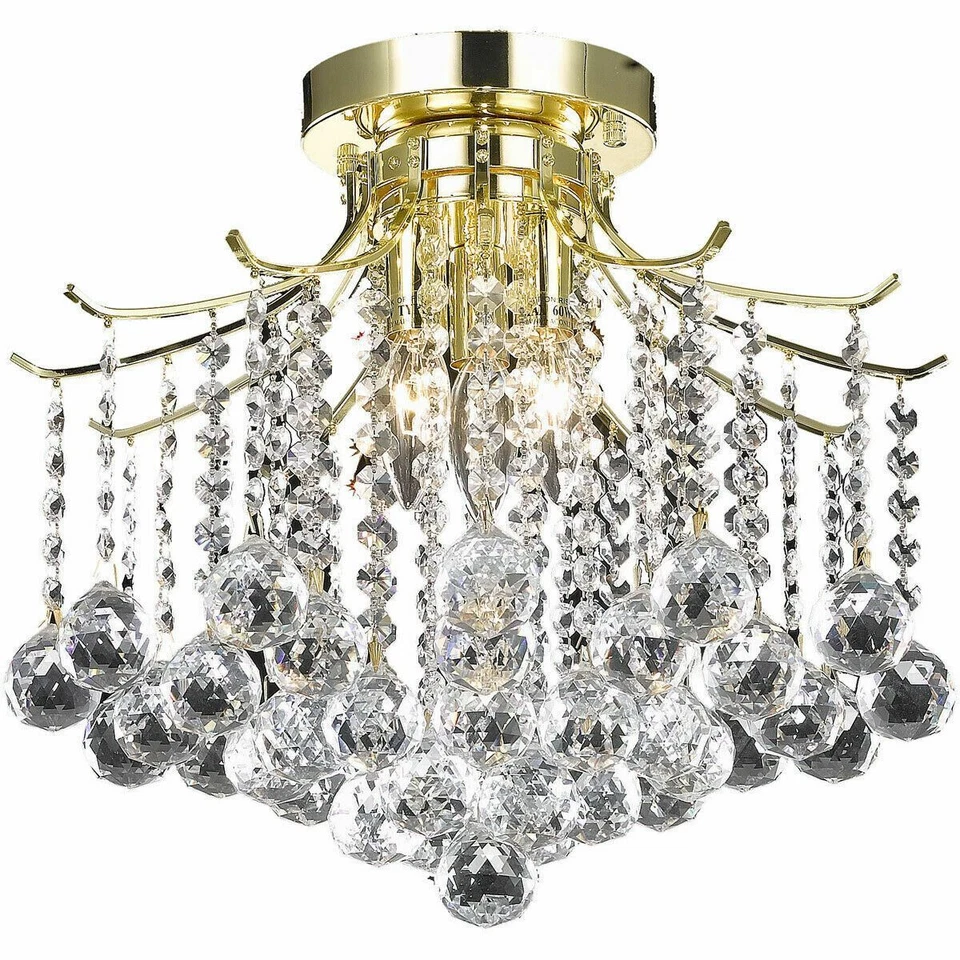 Crystal Balls Flush Mount Ceiling Light Gold Bathroom or Dining Room Lighting - Image 2 of 2