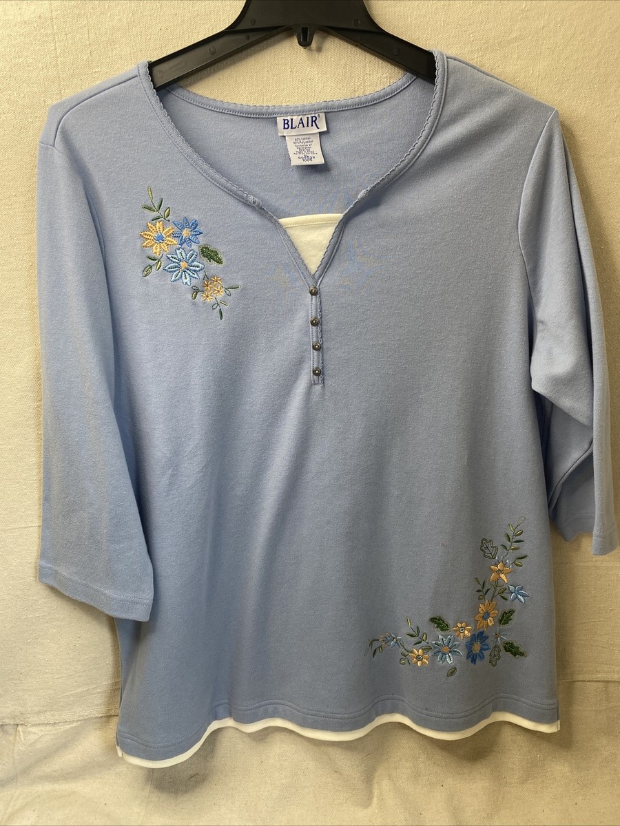 BLAIR vintage 90s floral flower embroidered top sweater shirt  