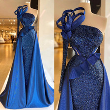 Elegant Evening Dresses Sequins Beaded Prom Gowns with Overskirts One Shoulder