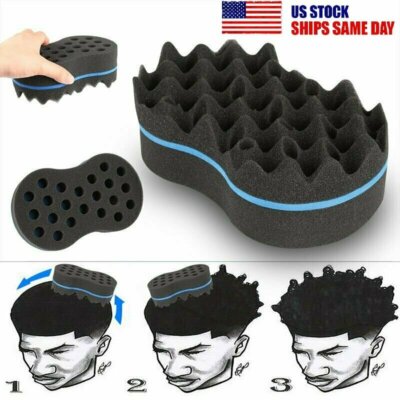Double-Side Wave Barber Hair Brush Sponge Twist Curls Coil Dreads Afro Locs US