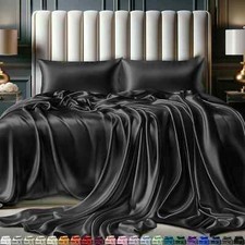 Luxury Silky Bed Satin Fitted Flat Sheets Soft 1800 Microfiber-CALIFORNIA KING