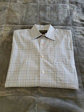 ERMENEGILDO ZEGNA Blue Plaid Button-Up Long Sleeve Dress Shirt SZ M: Made ITALY