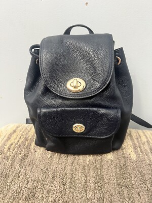 Coach Mini Turnlock Rucksack Backpack Pebbled Leather Carry Bag