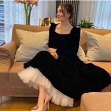 Black Velvet Long Dress Long Sleeve Brides Bridesmaid Wedding and Special Event
