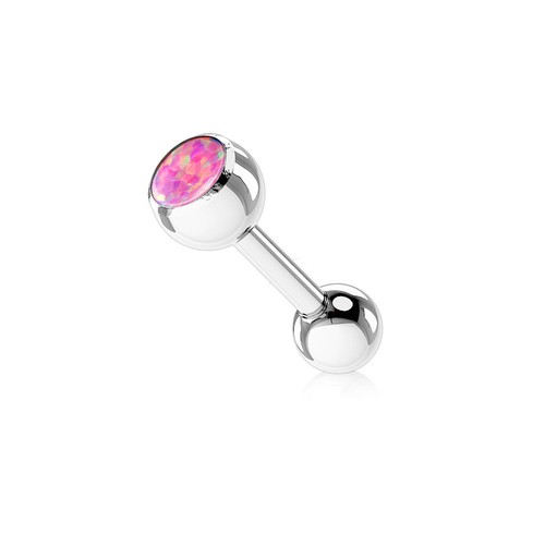 14 Gauge 5/8 Inch Tongue Barbell Synthetic Opal Opal Press Fit Ball Steel T261 - Picture 4 of 7