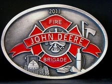 John Deere FIRE BRIGADE Belt Buckle 2011 Limited Ed 50/170 Spec Cast Tractor NEW
