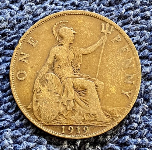 1919 One Penny, United Kingdom, George V (Bronze, 9.4 g, 31 mm), Ungraded