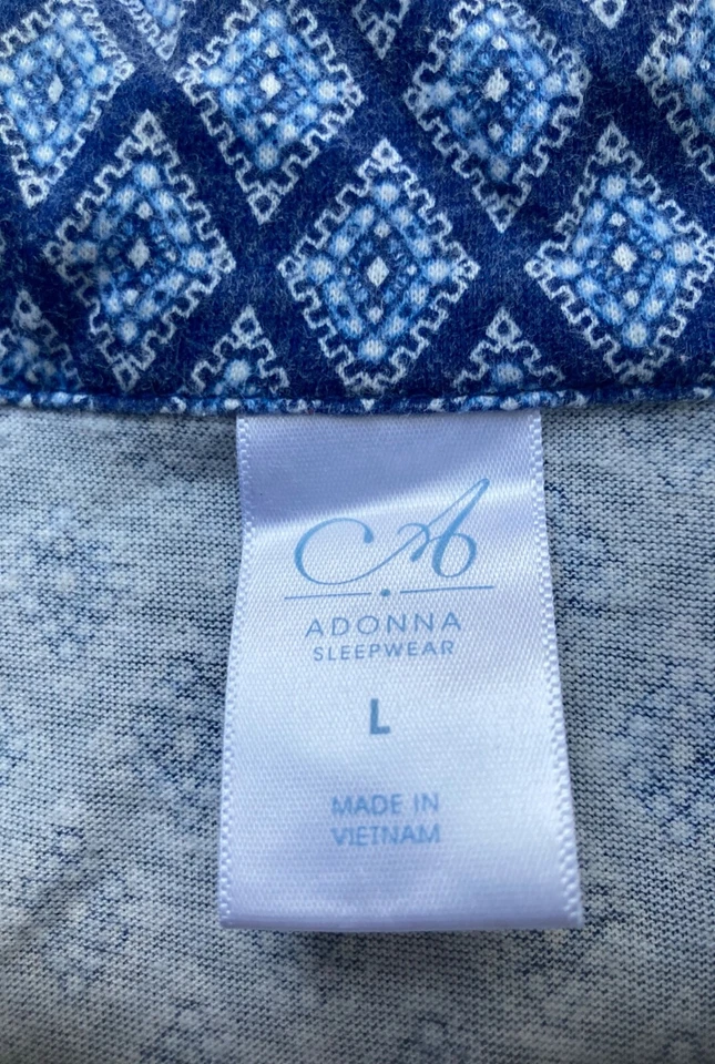 Adonna女式大号睡衣上衣蓝色钻石印花纽扣 — 第 3/4 张图片