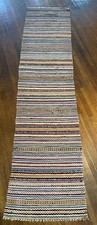 Colorful Antique Swedish Hand Made Rag Rug (25x108 inches) 1930s