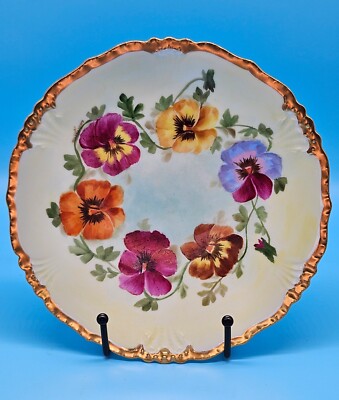 JPL Jean Pouyat Limoges Gold Gilt Poppy Flower Scalloped 7 1/2'' Plate Floral