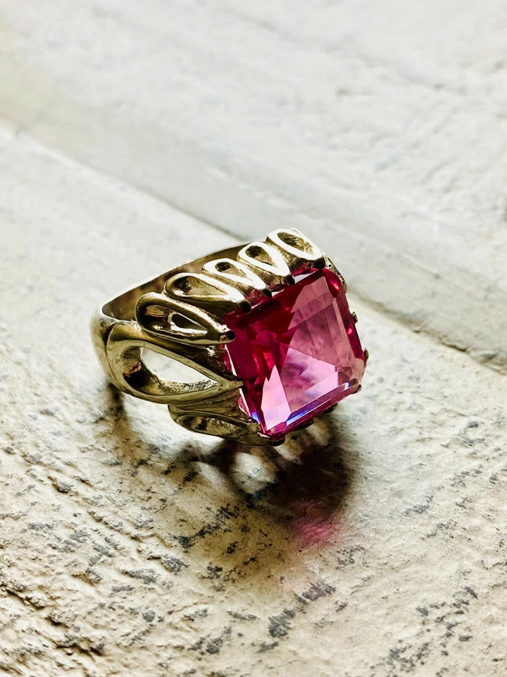 Антикварное кольцо из серебра 925 пробы с натуральным мужским топазом 10,5 карата | 11 США - Изображение 4 из 4