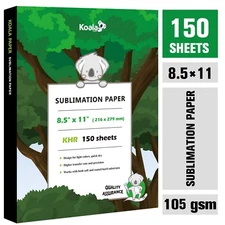 150 Sheets Koala Sublimation Paper 8.5X11 for Inkjet Heat Transfer Cotton Poly