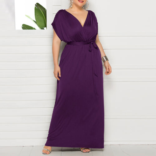 US Women Plain V Neck Maxi Dress Wedding Ladies Evening Party Dresses Plus Size - Photo 4/19