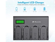 Powerextra 4 Pack Batteries and 4-Channel Charger for Sony NP-F970, NP-F960, NP-