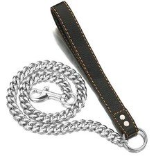 Chain Dog Leash Metal Chew Proof 15MM Heavy Duty Pet Leash Chain with Leather...