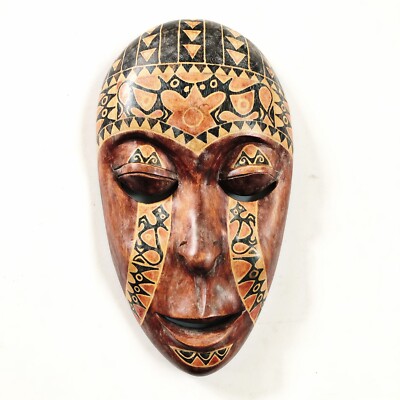 Wooden African Tribal Face Mask Hand Crafted Wall Hanging Boho