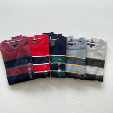 NWT Tommy Hilfiger Men's All Cotton Striped Pullover Crewneck Sweater XS S M L