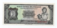 PARAGUAY 5 GUARANIES 1952 (1962) PICK 196B UNC