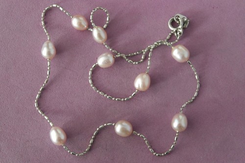 Bonito 14K Bañado en Oro Blanco Collar Con Agua Dulce Bronce Perlas 38.1cm Largo - Imagen 4 de 8