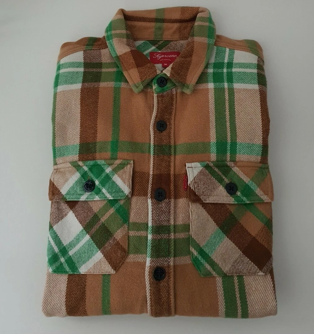 Rare FW14 Supreme Heavyweight Plaid Flannel shirt brown green M Medium thick