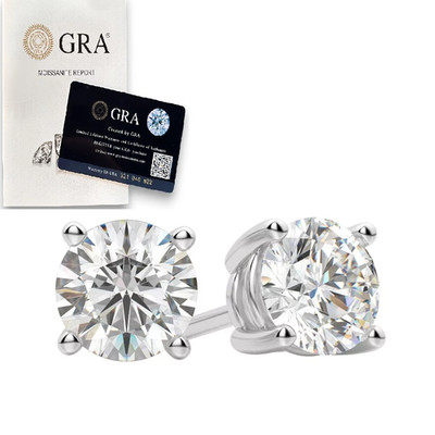 Moissanite Push Back 925 Solitaire Stud Earrings GRA Certified D/VVS1