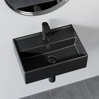 Horow Schwarz Waschbecken, 45*31 cm Hänge-Waschtisch oder Aufsatzwaschbecken
