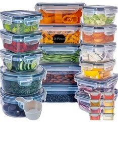 24 Piece Clear Plastic Food Storage Containers Set with Snap Lids, Mixed Shapes
