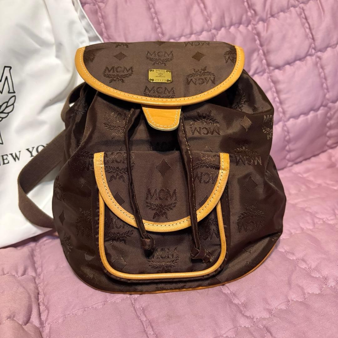 MCM Monogram Mini Backpack Brown Drawstring Vinta… - image 2
