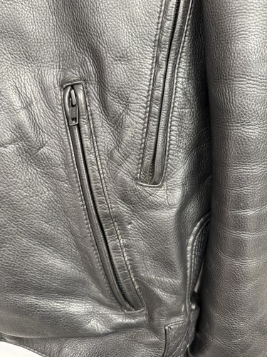 Black Leather Motorcycle Jacket Street Legal With Harley Davidson Logo Size L - Picture 14 of 19