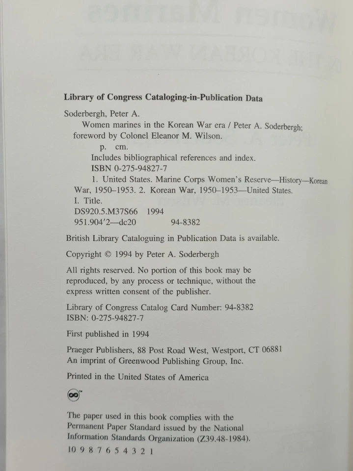 1994 Women Marines In Korean War Era Peter A Soderbergh Hardcover USMC - Image 4 of 4