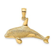 14K 2-D Textured Killer Whale Charm Bracelet Necklace