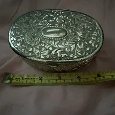 Vintage  Silver Plated Metal Trinket Box Jewelry Storage 3.5x2.25x1.5"