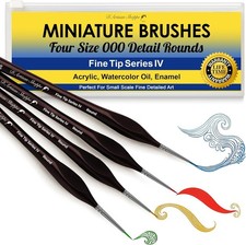 Small Paint Brush Miniature Brushes. Fine Tip Series 4pc Tip, Dark Brown