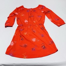 O'Neil Summer Dress Orange Floral Medium Elastic Waist Chic Bright Breezy READ