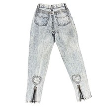 Jordache 80s Vtg Acid Wash High Rise Lace Heart Ankle Zip Jeans Sz 26 Jr 7/8