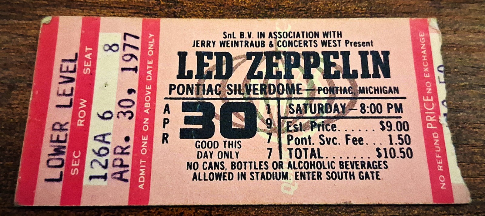 Led Zeppelin 1977 Pontiac Silverdome Ticket Stub