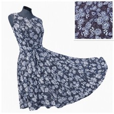 LRL Ralph Lauren Dress Navy White Floral Sleeveless Size 6 Maxi Zipper Belted