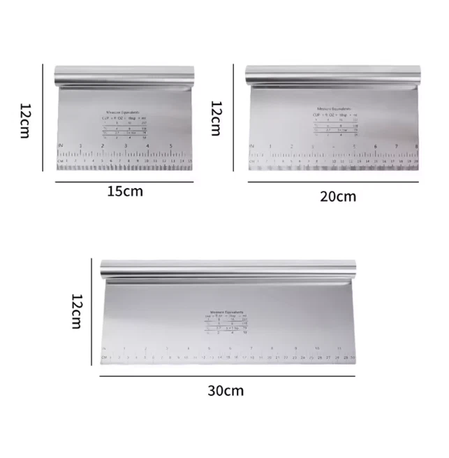 3 pcs Stainless Steel Pastry Dough Scraper Cutter Measuring Scale Baking Tool
Opens in a new window