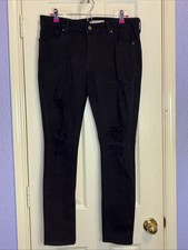 Levi's 711 Skinny Jeans Black Distressed Ripped HyperSoft Mid Rise Women's SZ 32