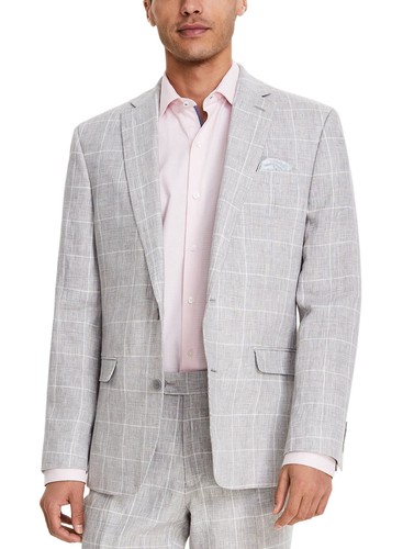 Bar III Mens Slim-Fit Linen Plaid Suit Jacket 46 Regular Grey - NWT $360