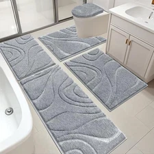 HEBE Bathroom Rugs Sets 5 Piece, Soft Absorbent Microfiber Bath Mat for 