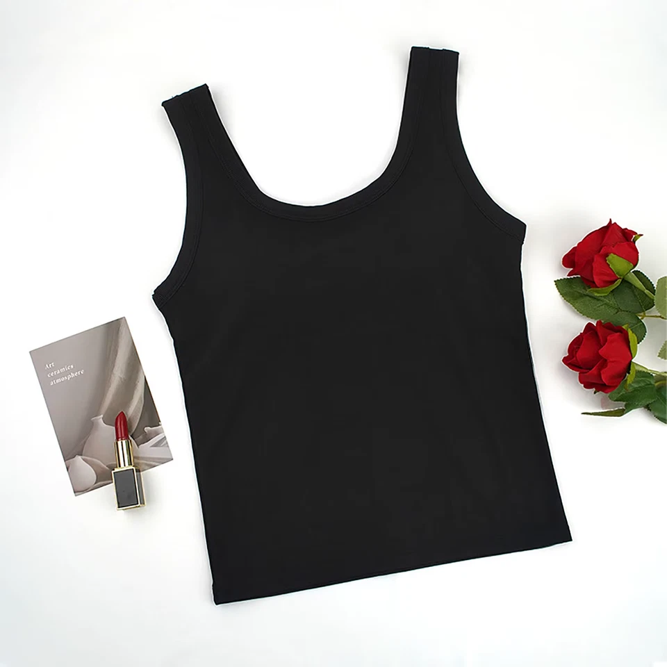 Black Built-In Padded Bra Women Vest Square Neck Tank Top Camisole Layering UK - Image 4 of 4