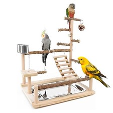 Bird Playground Pappagallo Playstand Legno Alto Blocco Standing, Altalena, Tazza Mangiatoia