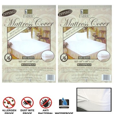 2Pack Queen Size Zippered Mattress Covers Waterproof Fabric Bed Bug and Dust